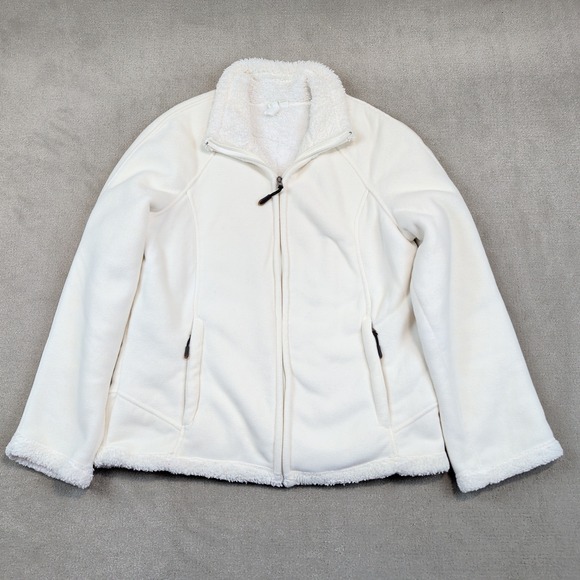 Green Tea Y2K Fleece Zip Up Jacket Large Ivory Faux Fur Trim Gorpcore Cozy — photo 2